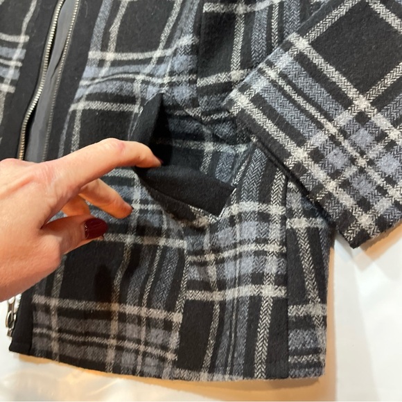 CRUEL black PLAID military Jacket zip Coat Gray Wool Blend Steampunk Goth Small - Picture 11 of 16